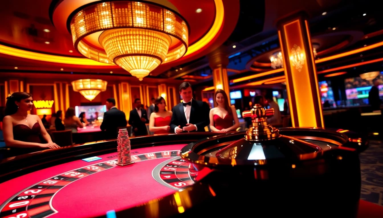 Winsly Casino features players engaged in thrilling roulette action under glamorous lights.
