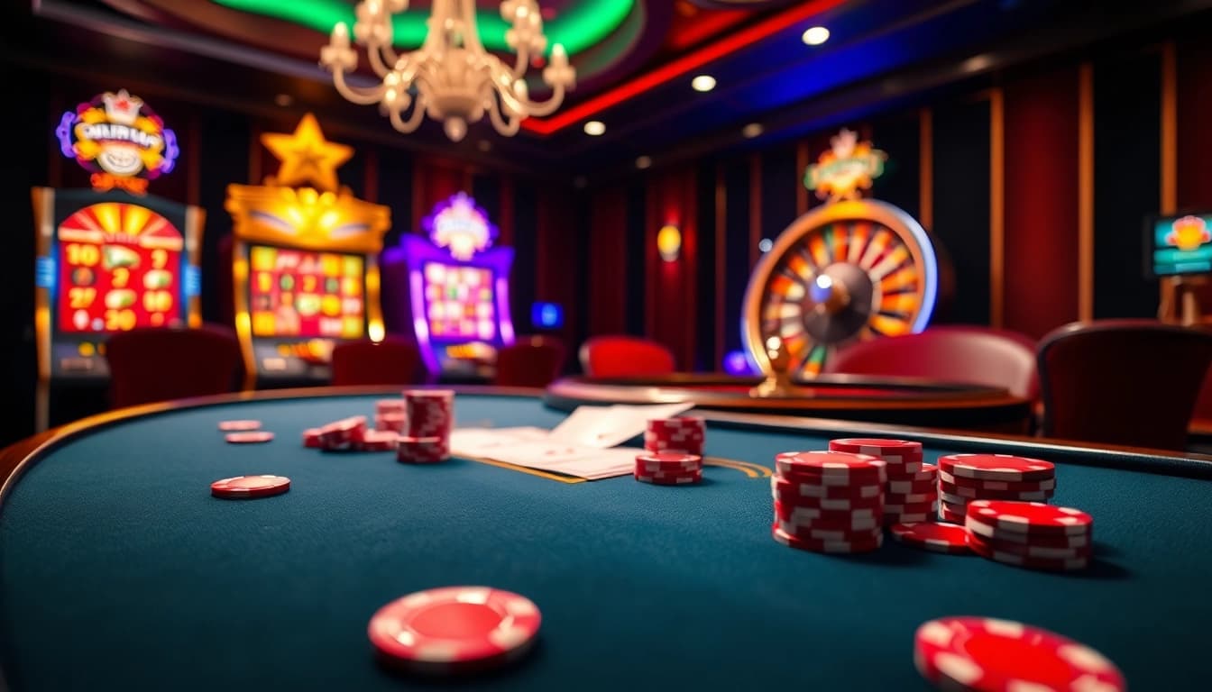 Experience the thrill of RR88 Game at a vibrant casino table with poker chips and cards.
