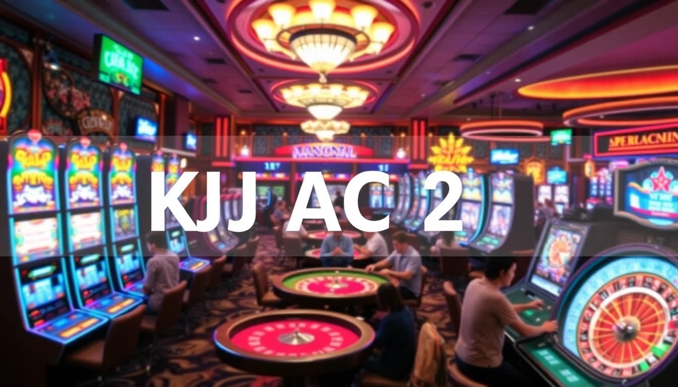 KJC AC 2 casino setting with vibrant slot machines, poker tables, and roulette wheels in action