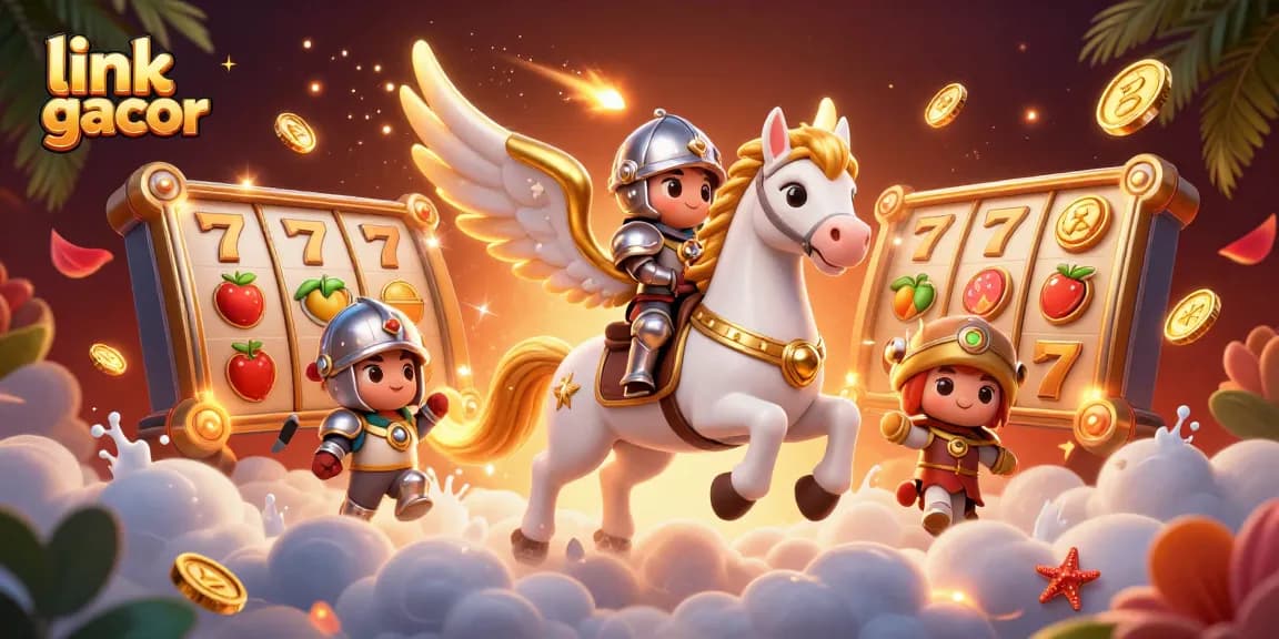 Experience winning with link gacor slots as the celestial knight rides through vibrant 3D casino realms.