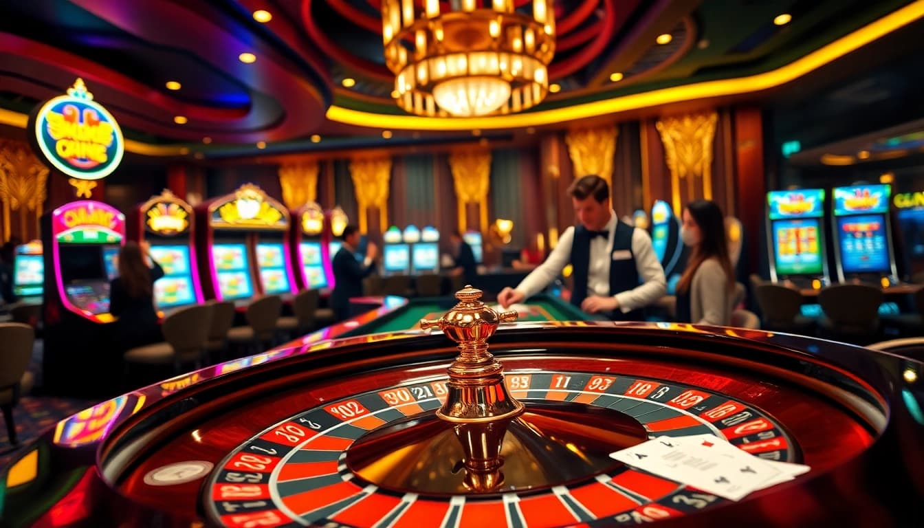 Exciting gambling experience at thabet77.sa.com with players engaging at a luxury casino table.