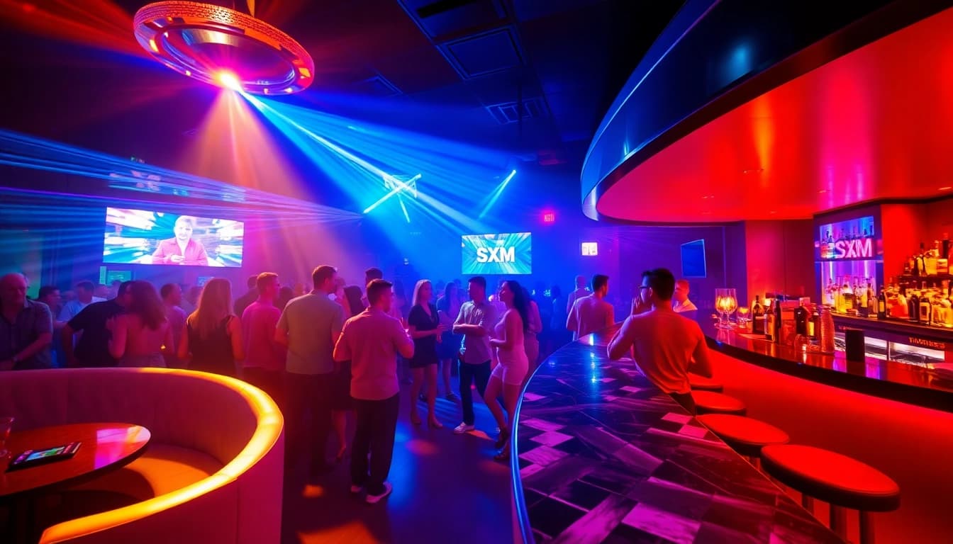 Experience vibrant nightlife at Club SXM with energetic dancing, luxurious decor, and signature cocktails.