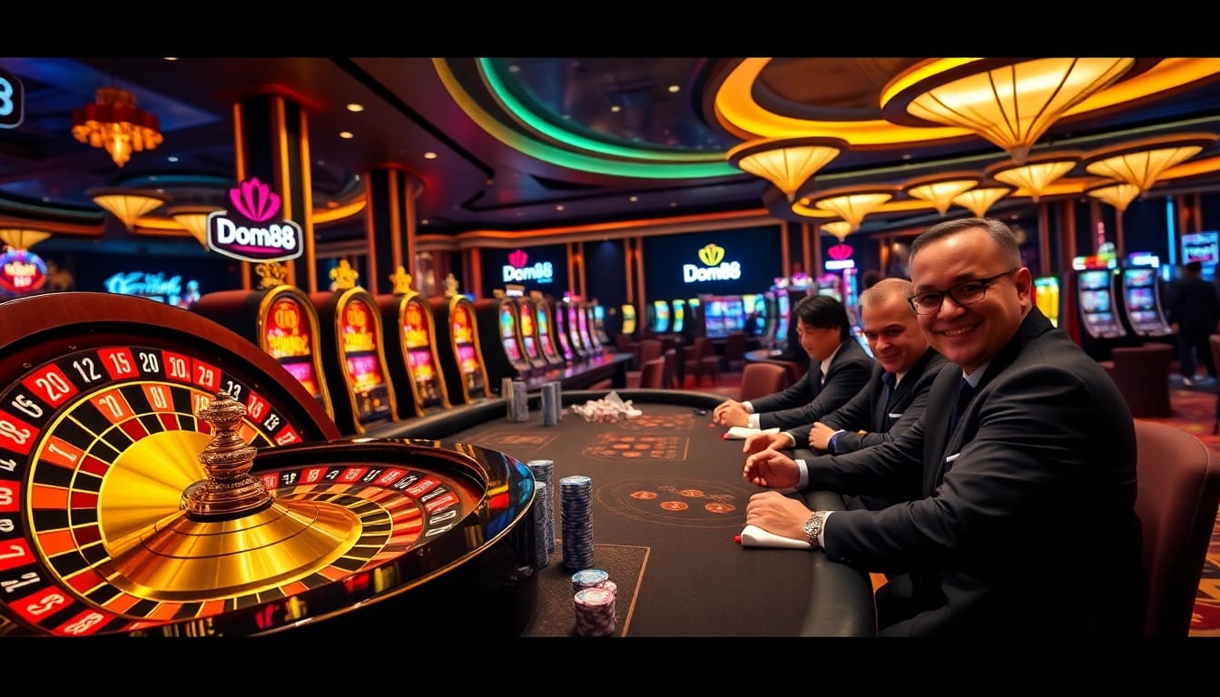 Experience the thrilling atmosphere of Dom88.us.com with professional gamblers at the casino tables.