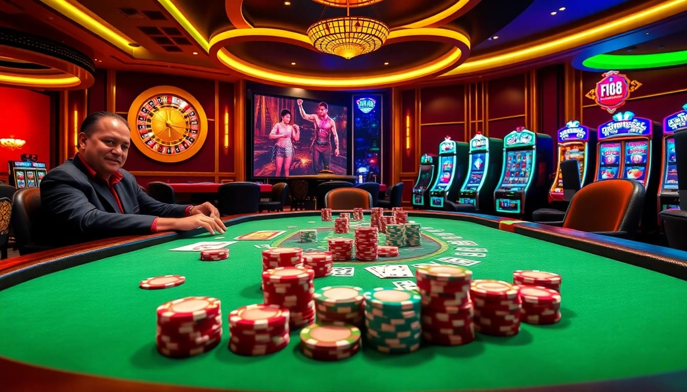 F 168 players engaging intensely at a high-stakes poker table amid vibrant casino ambiance.