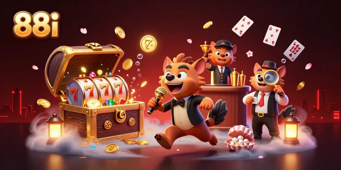 The hyenas at the 88i casino club celebrate with a comedy show, gold coins, and gaming elements.