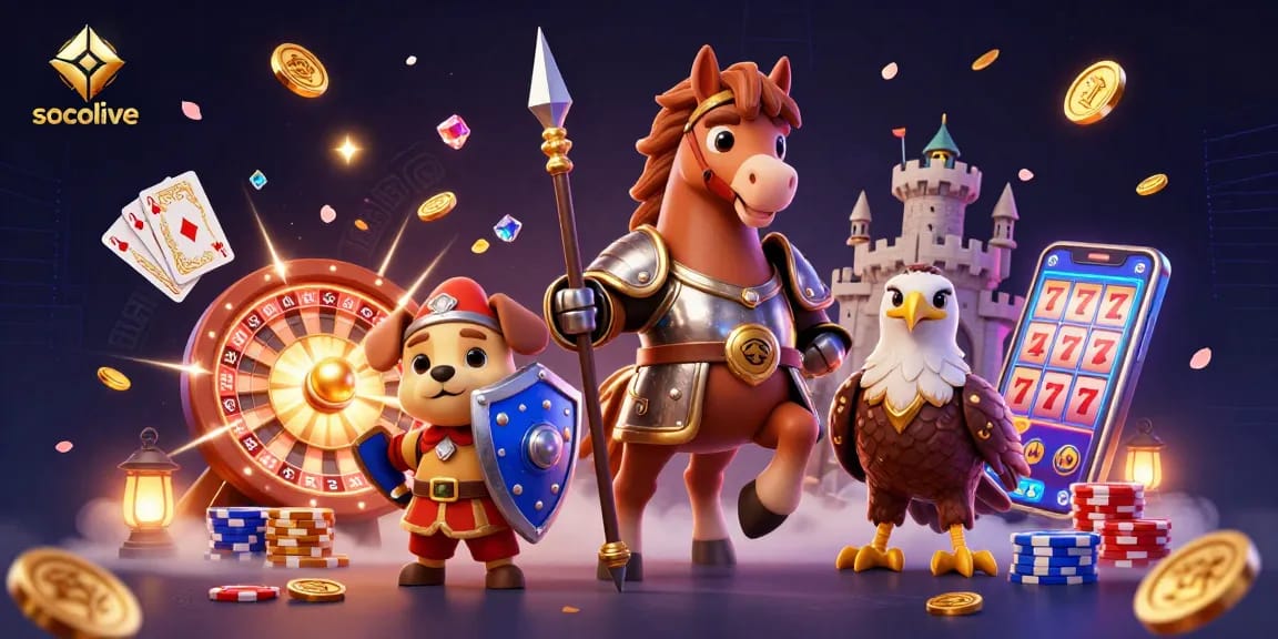 Socolive streams live soccer games today, featuring a dynamic illustration of a knight, squire, and falcon.