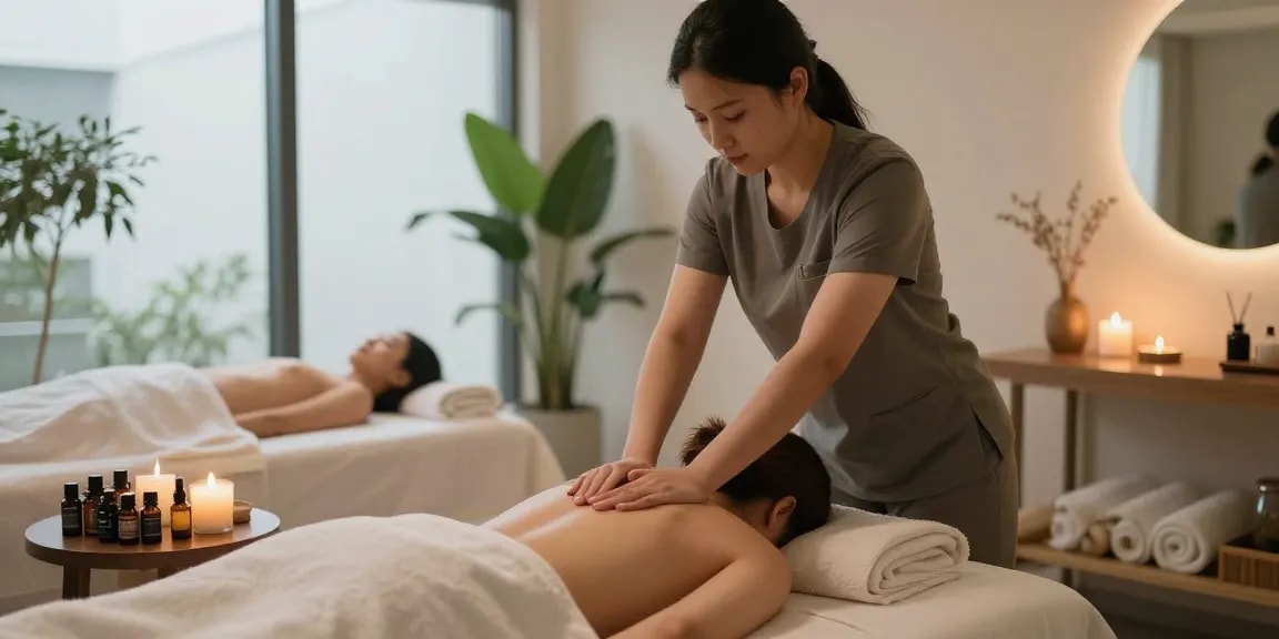 Relaxing 화정출장안마 session in a tranquil massage studio with soothing ambiance