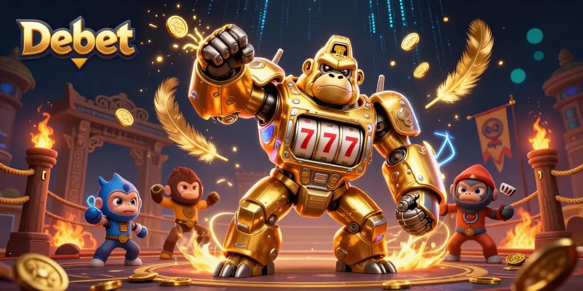 Experience the thrill of Debet with a golden mech gorilla and dynamic casino elements.