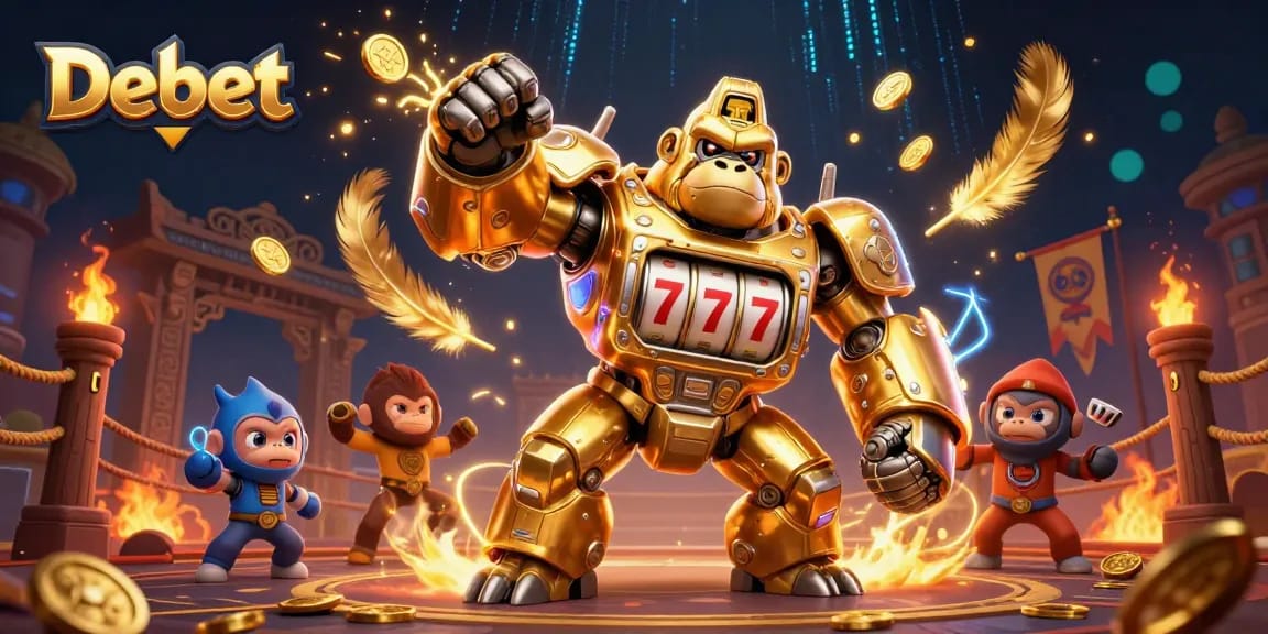 Experience the thrill of Debet with a golden mech gorilla and dynamic casino elements.