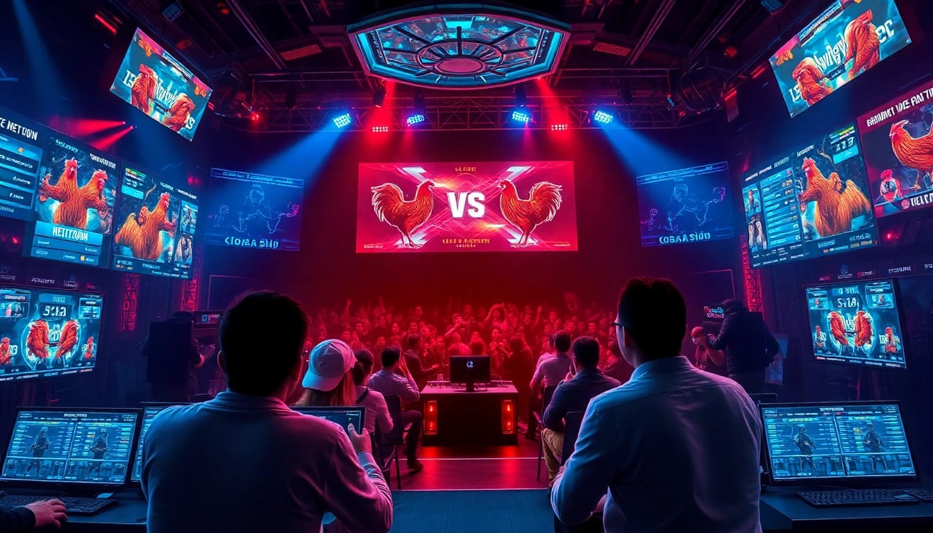 Exciting live chicken fighting action at dagawin.live, showcasing a dynamic online betting interface.