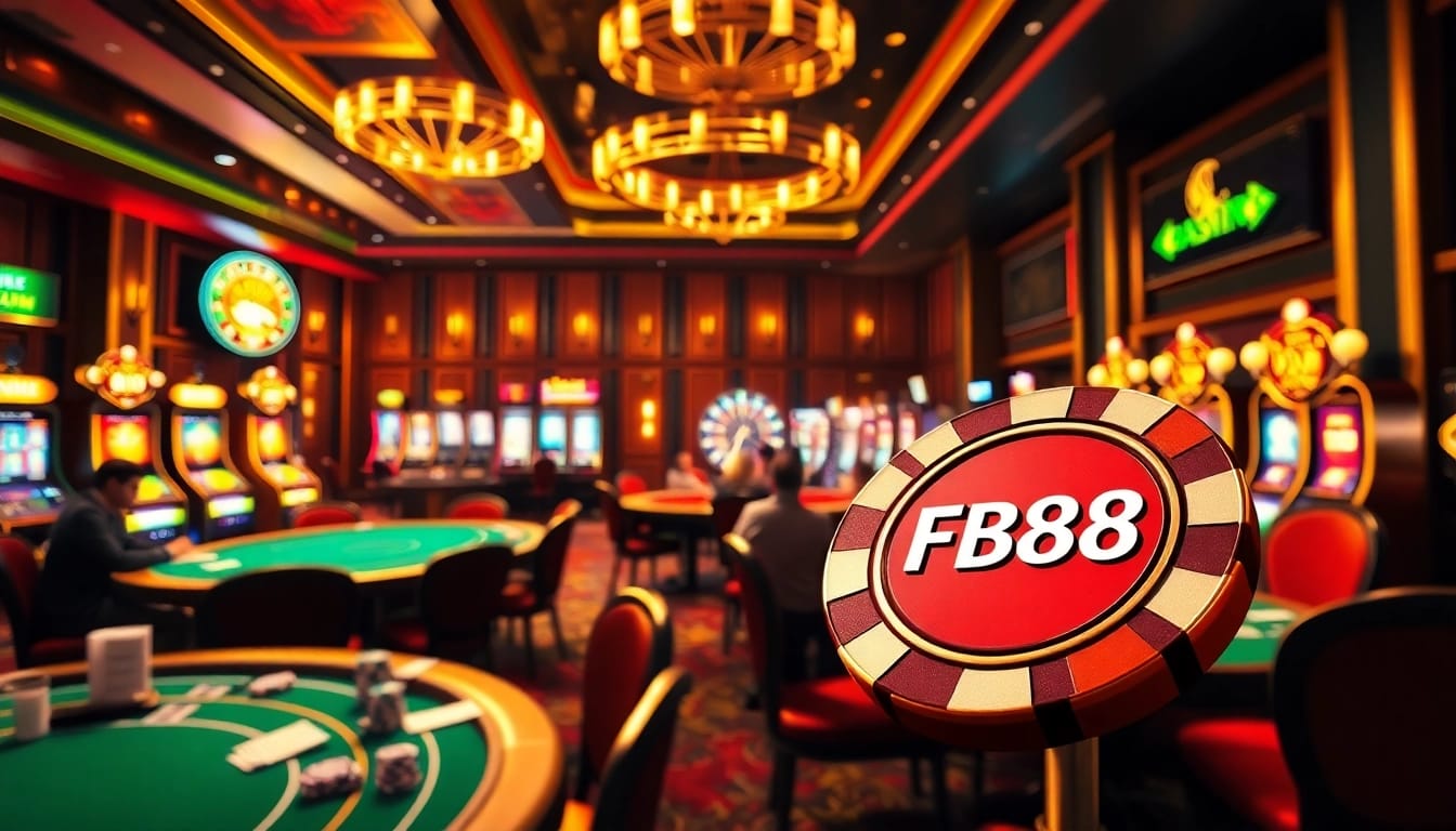 Experience the thrill of gambling with Link FB88, showcasing vibrant casino tables and live action.