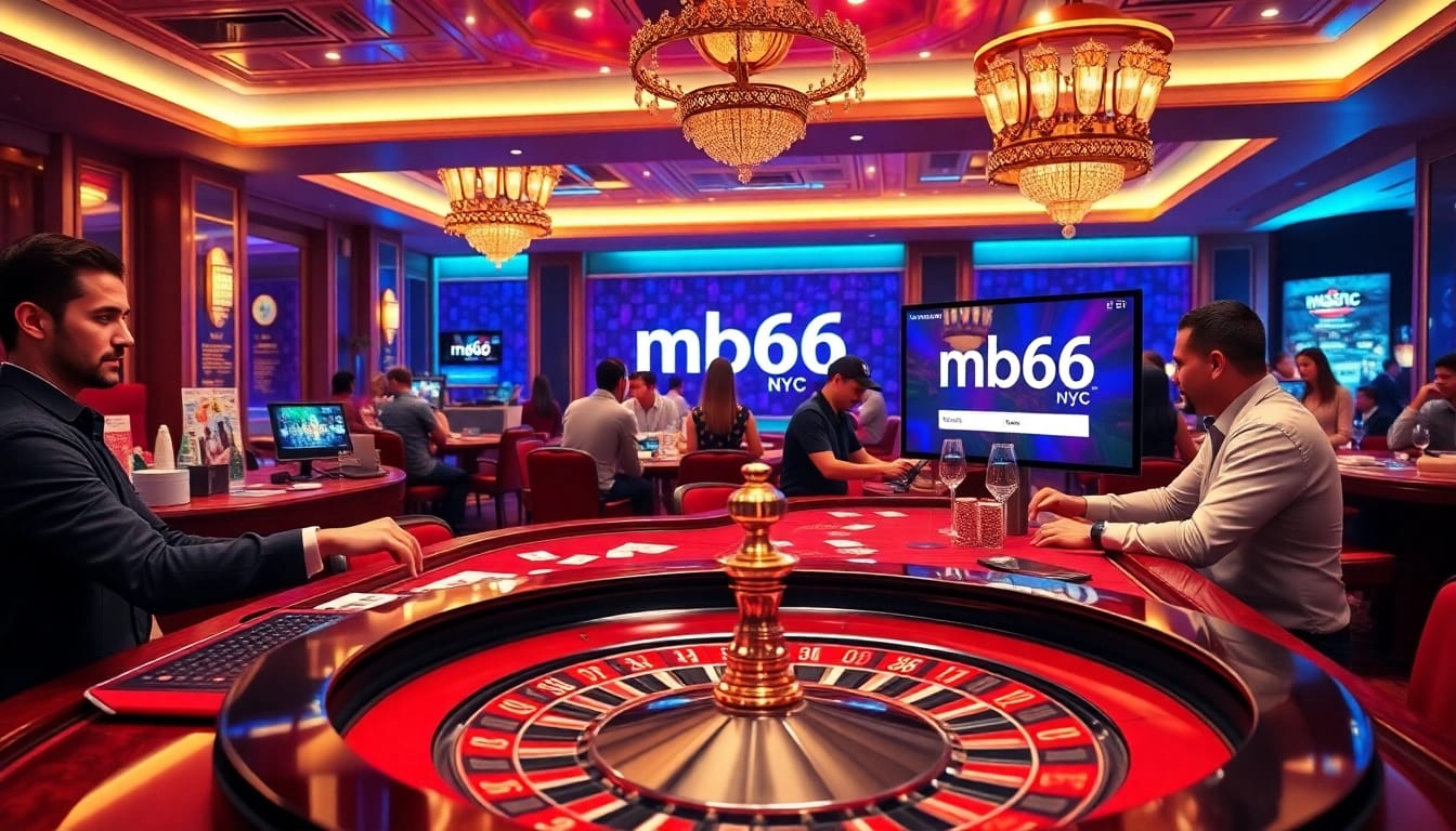 Experience vibrant action at mb66.nyc with players engaging at a casino table.