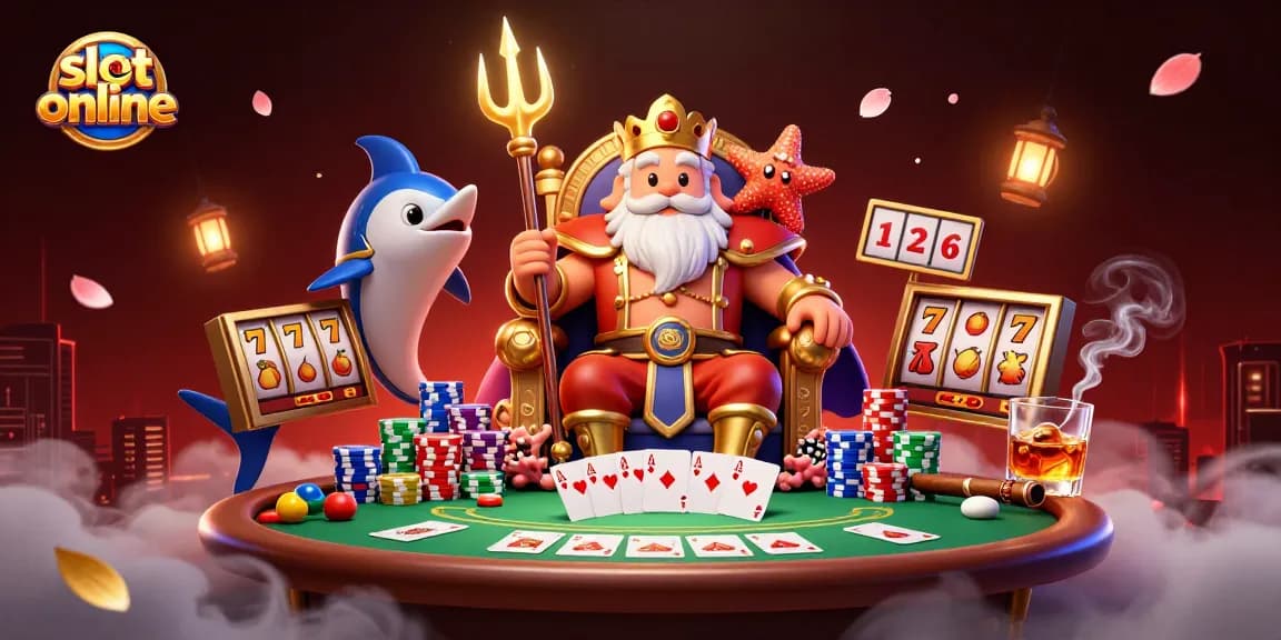 Menangkan slot online sambil menikmati tampilan 3D Raja Laut dengan slot reel dan simbol buah yang berwarna-warni.