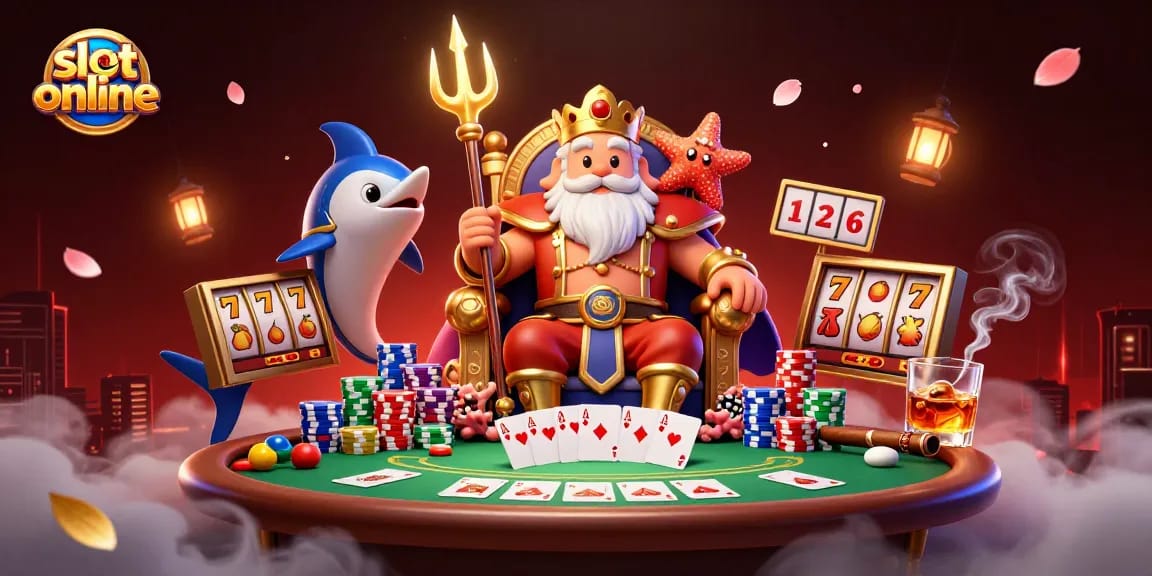 Menangkan slot online sambil menikmati tampilan 3D Raja Laut dengan slot reel dan simbol buah yang berwarna-warni.