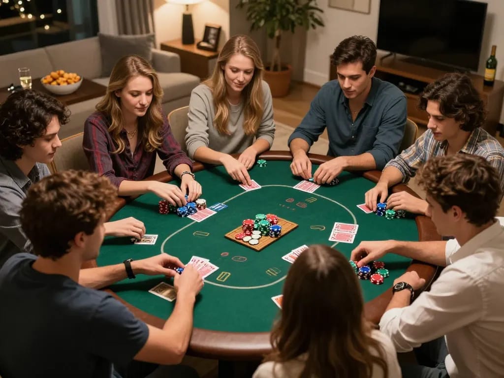 Poker night at home enjoying IWIN Club with engaging gameplay and friendly competition.