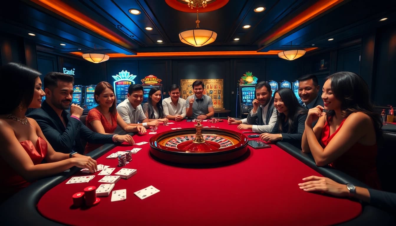 Intense gambling action at a casino poker table featuring RIKVIP's dynamic gaming environment.