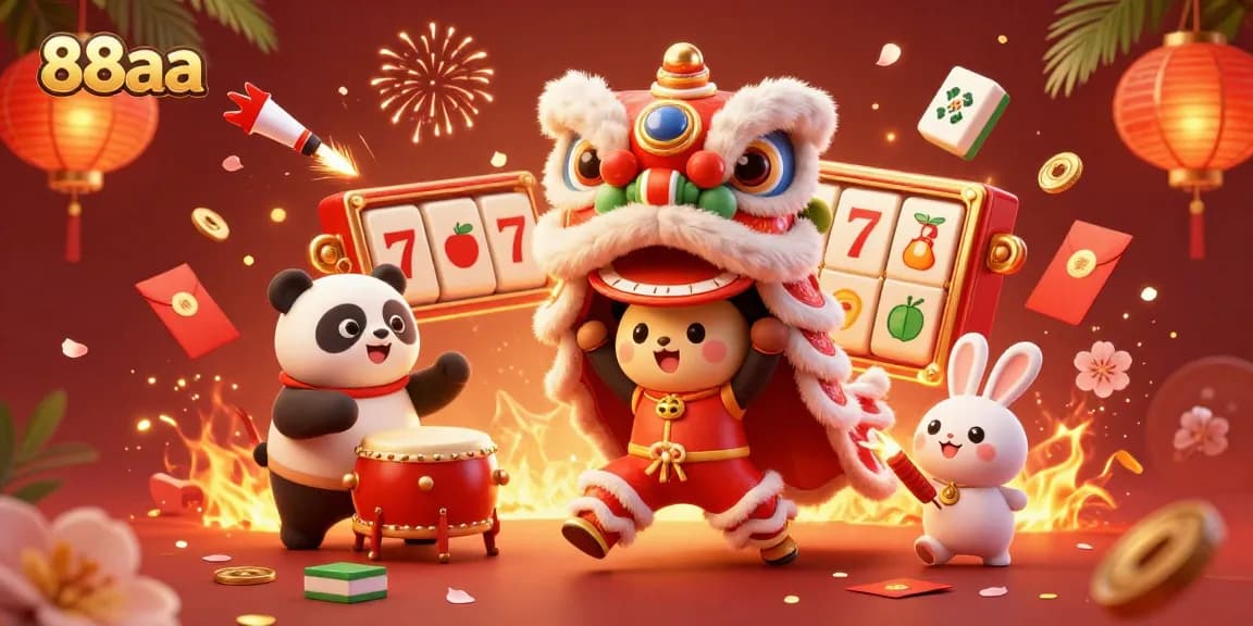 Experience exciting slot action with 88aa's vibrant illustration of a casino scene featuring dynamic gambling elements.