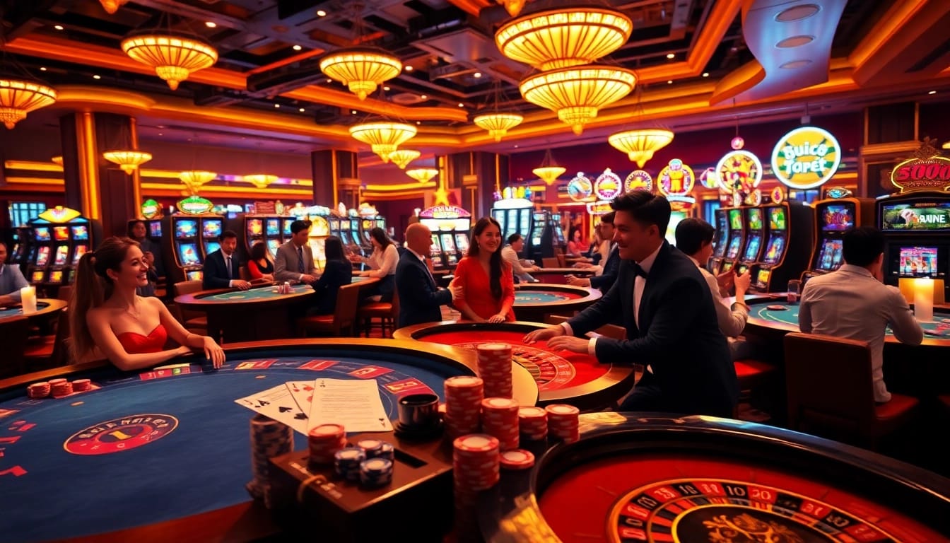 Experience the thrill of gambling with nhà cái dabet as players enjoy vibrant casino tables filled with colorful chips and exciting games.