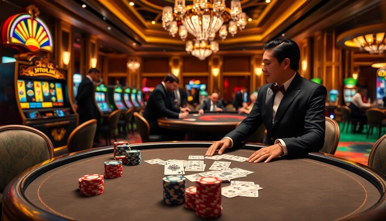 Experience thrilling gameplay at PS 99's vibrant casino table, filled with chips and cards.