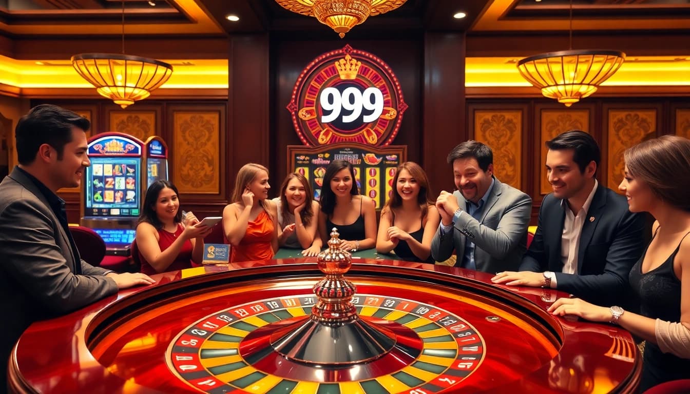 Players enjoying thrilling action at PS 99 casino games with roulette and vibrant slot machines.