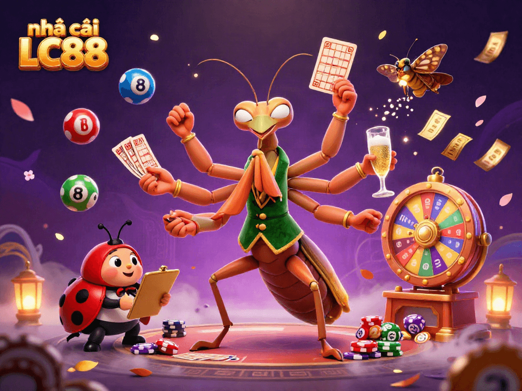 Engage with the nhà cái LC88 experience featuring lively characters and vibrant gambling elements.