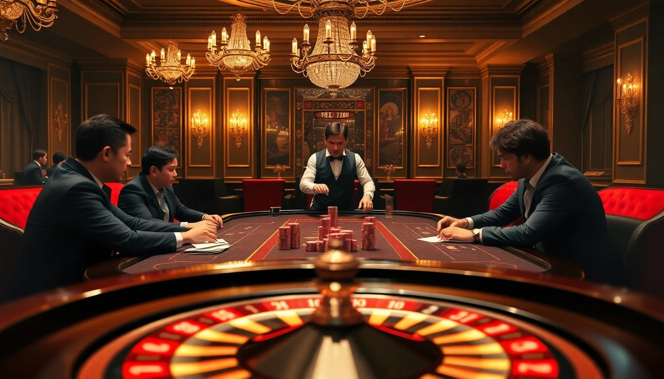 Exciting poker gameplay at a luxurious casino reflecting the online platform https://vnew88.vip/.