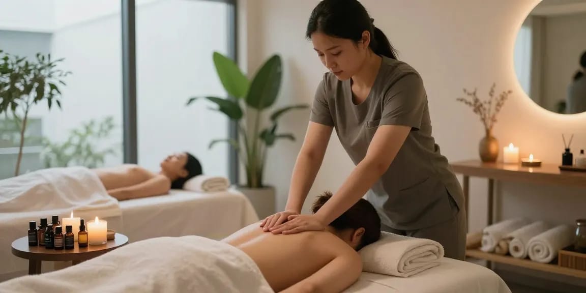 Relaxing 화정출장안마 session in a tranquil massage studio with soothing ambiance