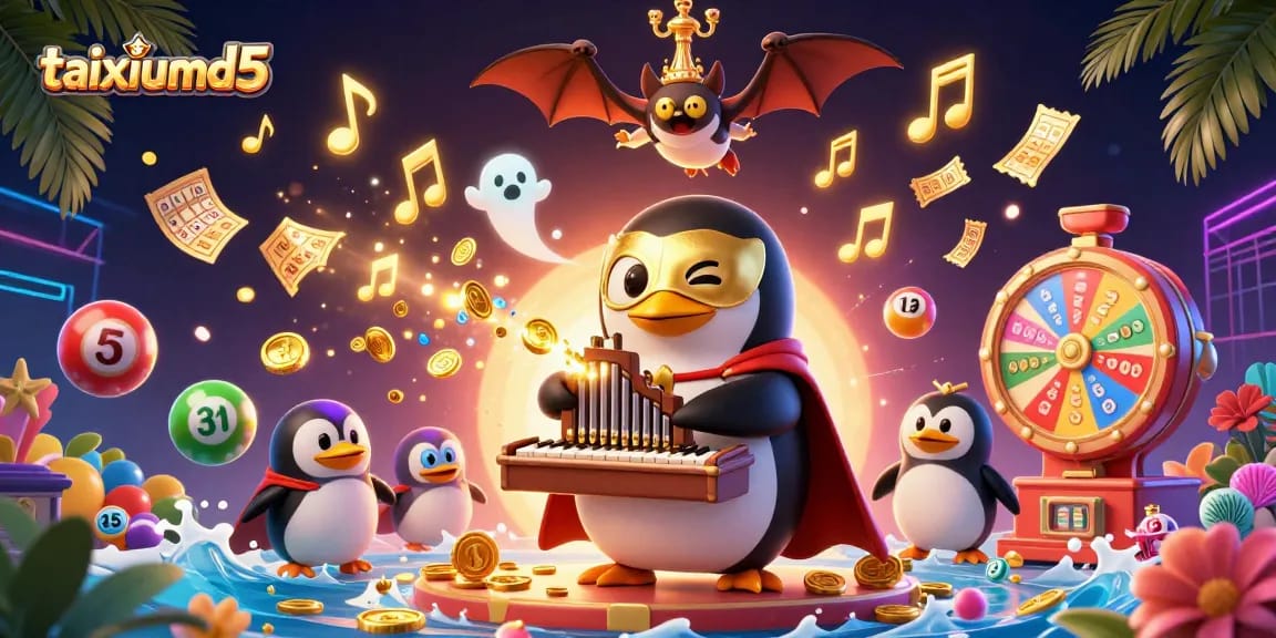 Experience the magic of taixiumd5 as the character plays a pipe organ shooting coins amid dynamic gambling action.