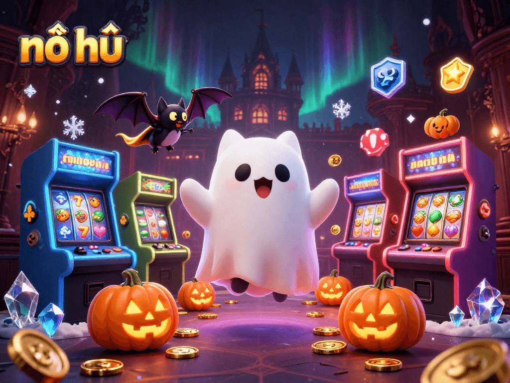 Spin jackpots in our colorful nổ hũ slots casino adventure with ghostly characters and glowing symbols.