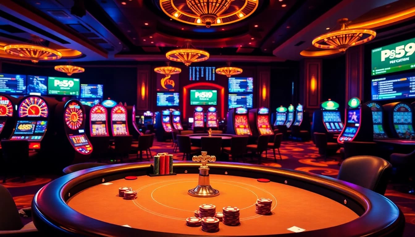 Experience the excitement at PS99 with elegant casino tables and vibrant gaming machines.