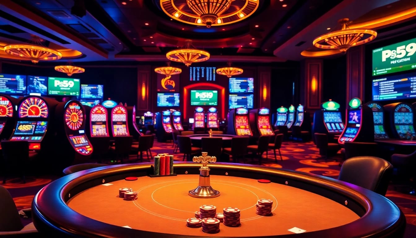 Experience the excitement at PS99 with elegant casino tables and vibrant gaming machines.