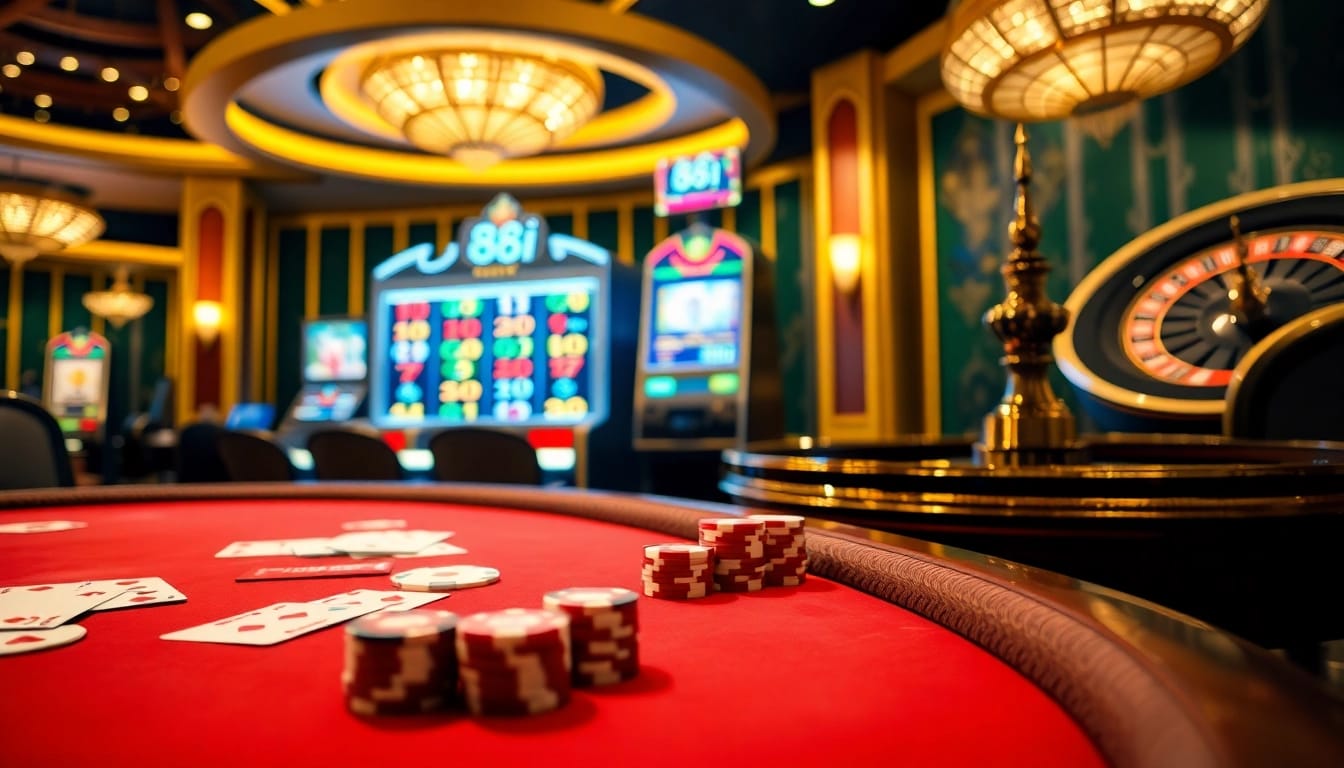 Experience the excitement of 88i at a luxurious casino table with cards and chips.
