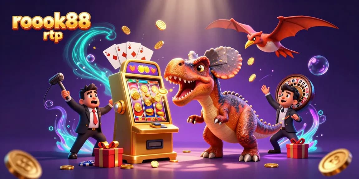 Catch jackpot coins in the thrilling scene with rokok88 rtp as a pachycephalosaurus headbutts a golden slot machine.
