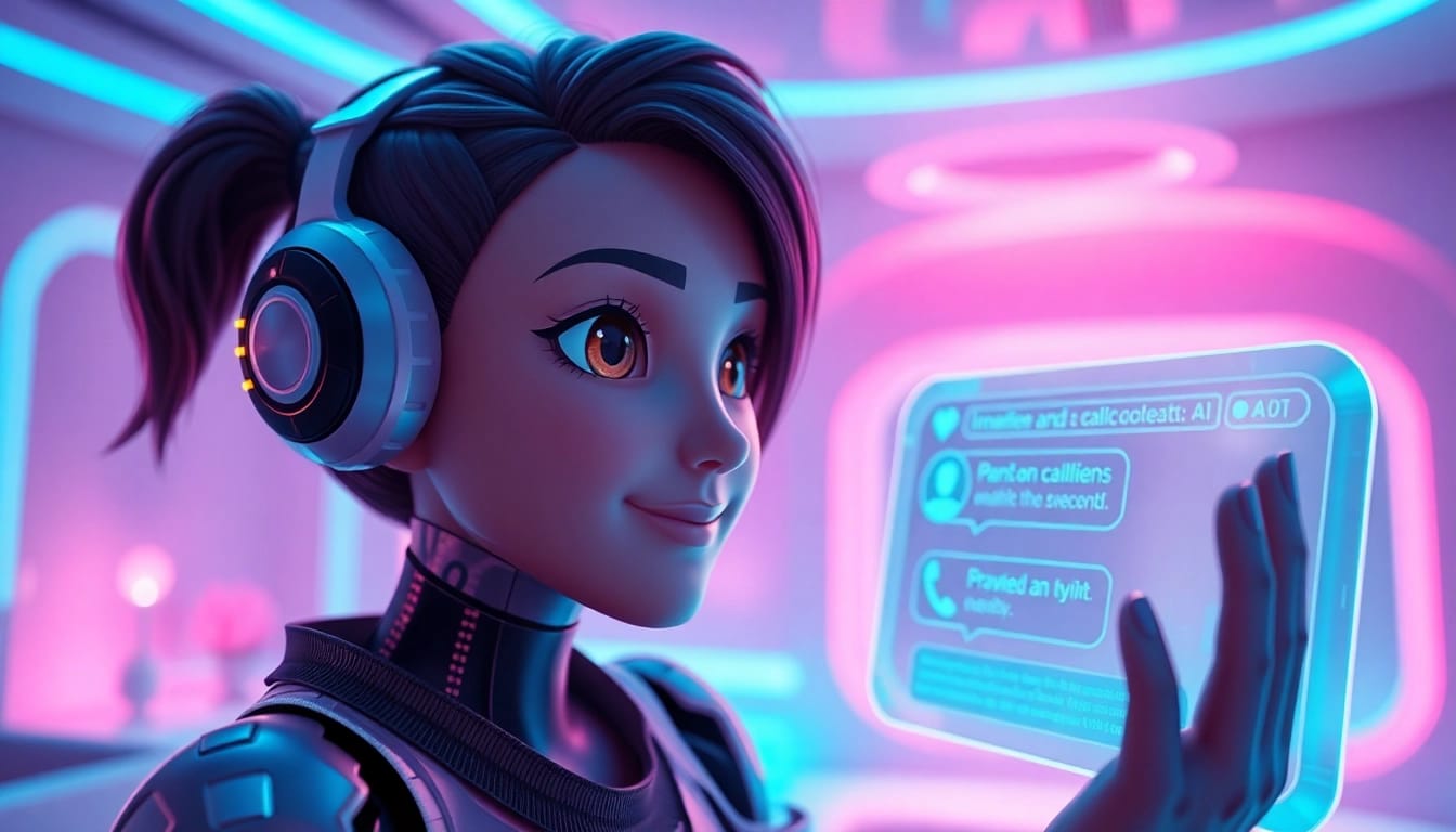 Engaging AI sex chat interaction with a digital character in a futuristic setting.