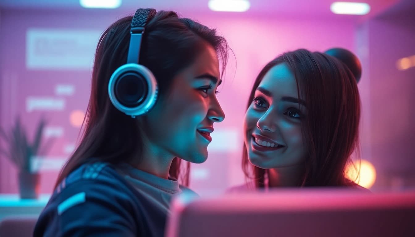 Free AI porn chat interaction with a friendly virtual character on a sleek interface.