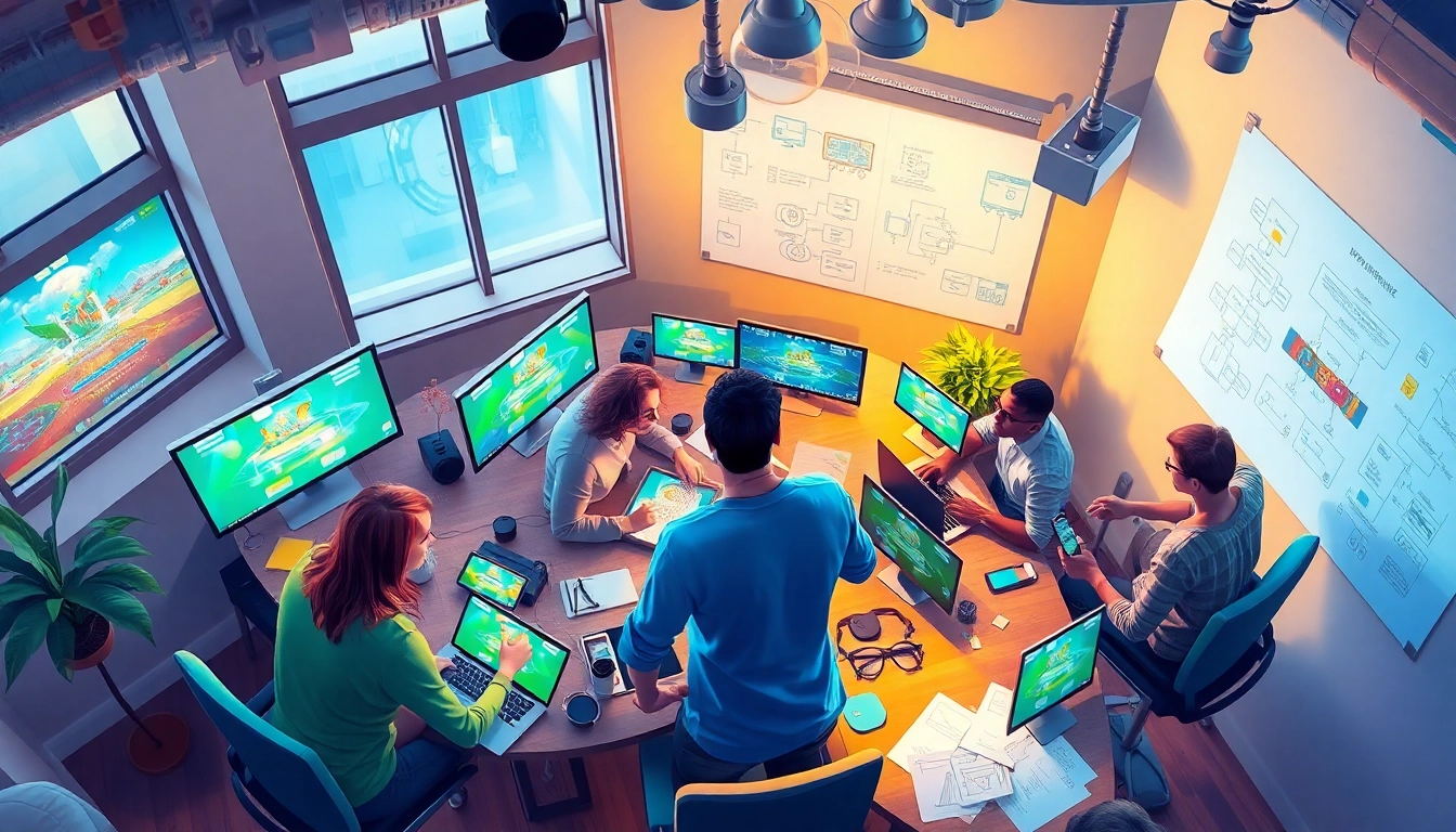 Team brainstorming innovative web app development solutions for gaming projects.