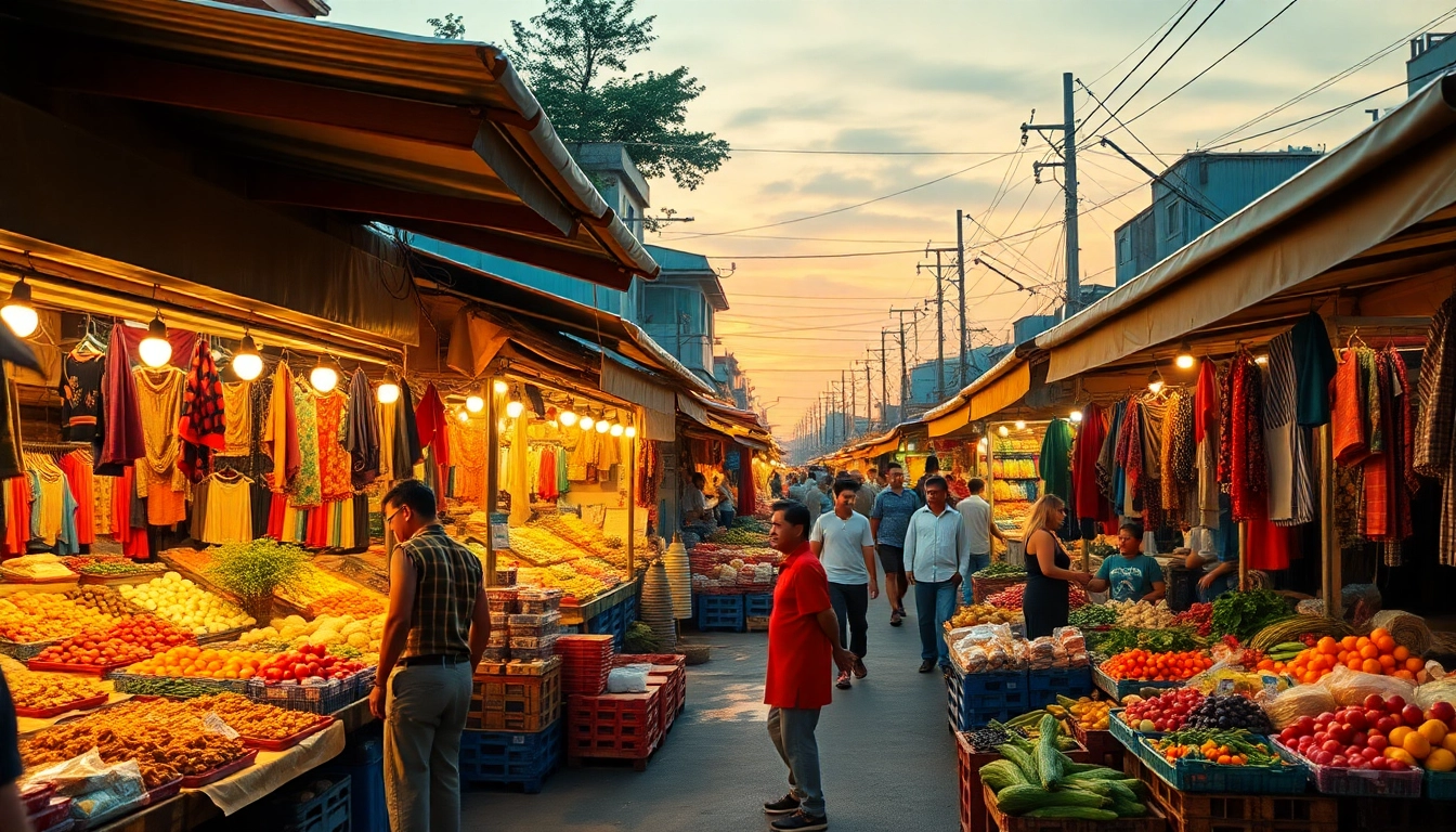 Shop at Ultimateshop cc for unique, colorful products in a vibrant street market.
