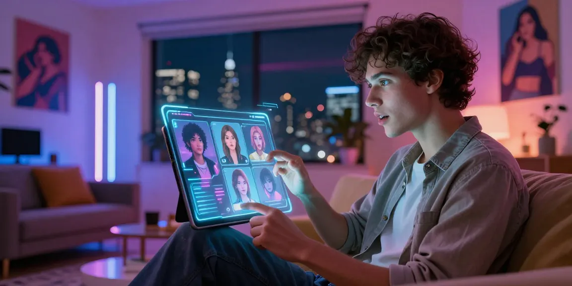 Engaging scene showcasing user interacting with a realistic NSFW AI companion in a virtual environment.