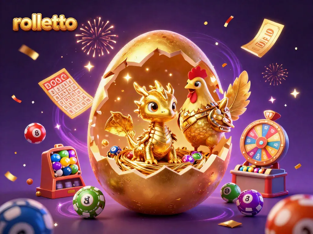 Experience rolletto's exciting moments with a golden dragon and festive casino elements in vibrant illustration.