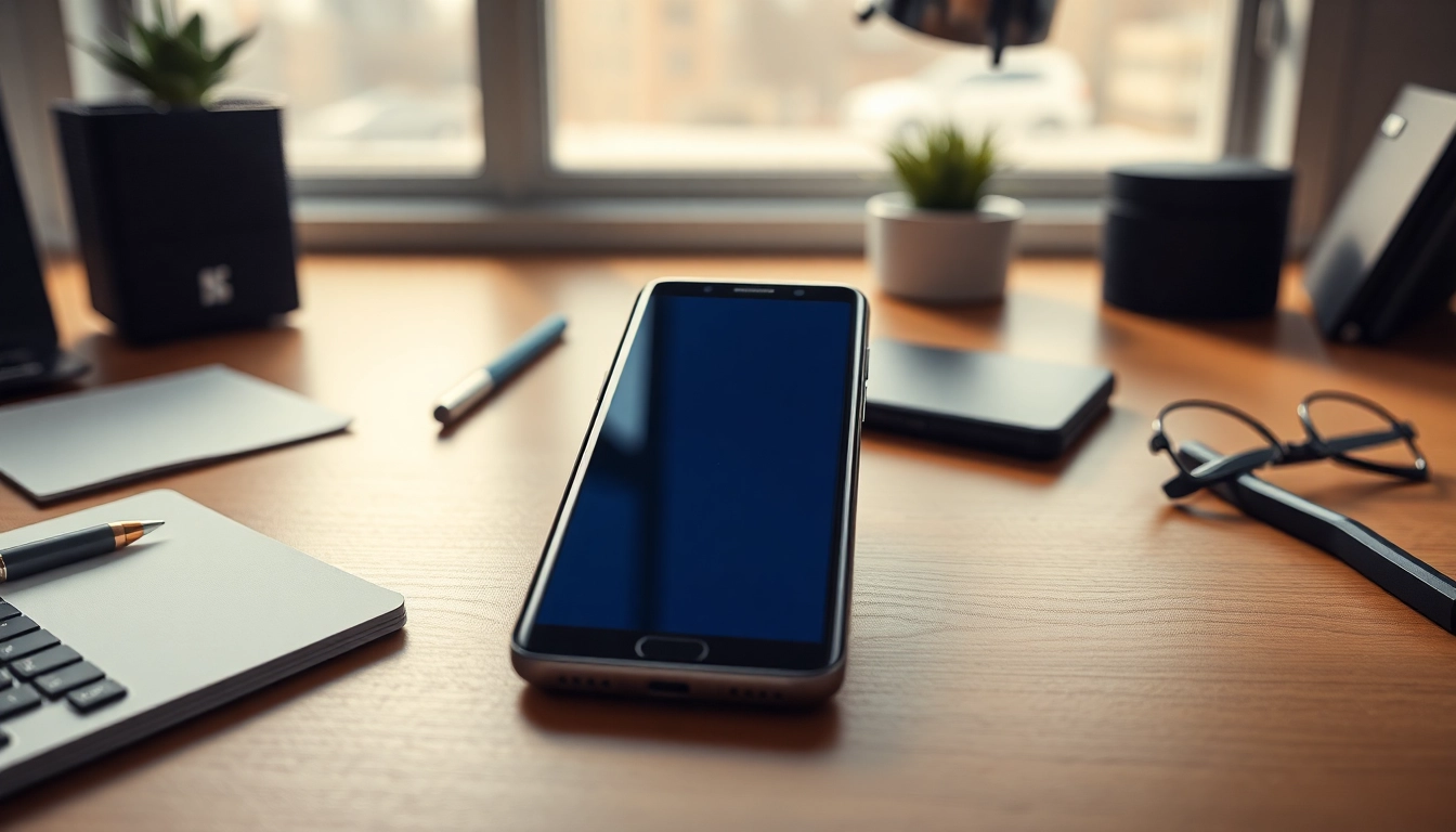 Samsung Galaxy S8 showcased in a modern workspace, highlighting its sleek design and technology.