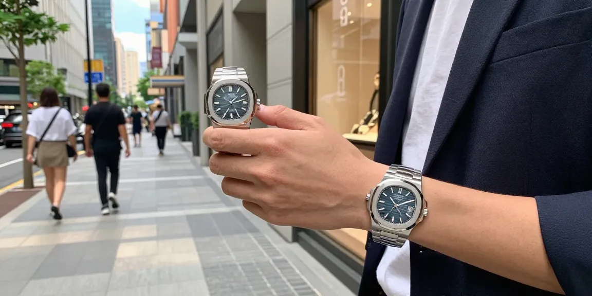 Stylish individual displaying luxury clone watches in an urban boutique environment, emphasizing the elegance of replica timepieces.
