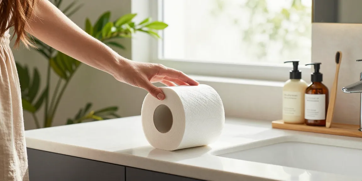 Soft and luxurious Bamboo Toilet Paper displayed in a bright bathroom setting, highlighting eco-friendly living.