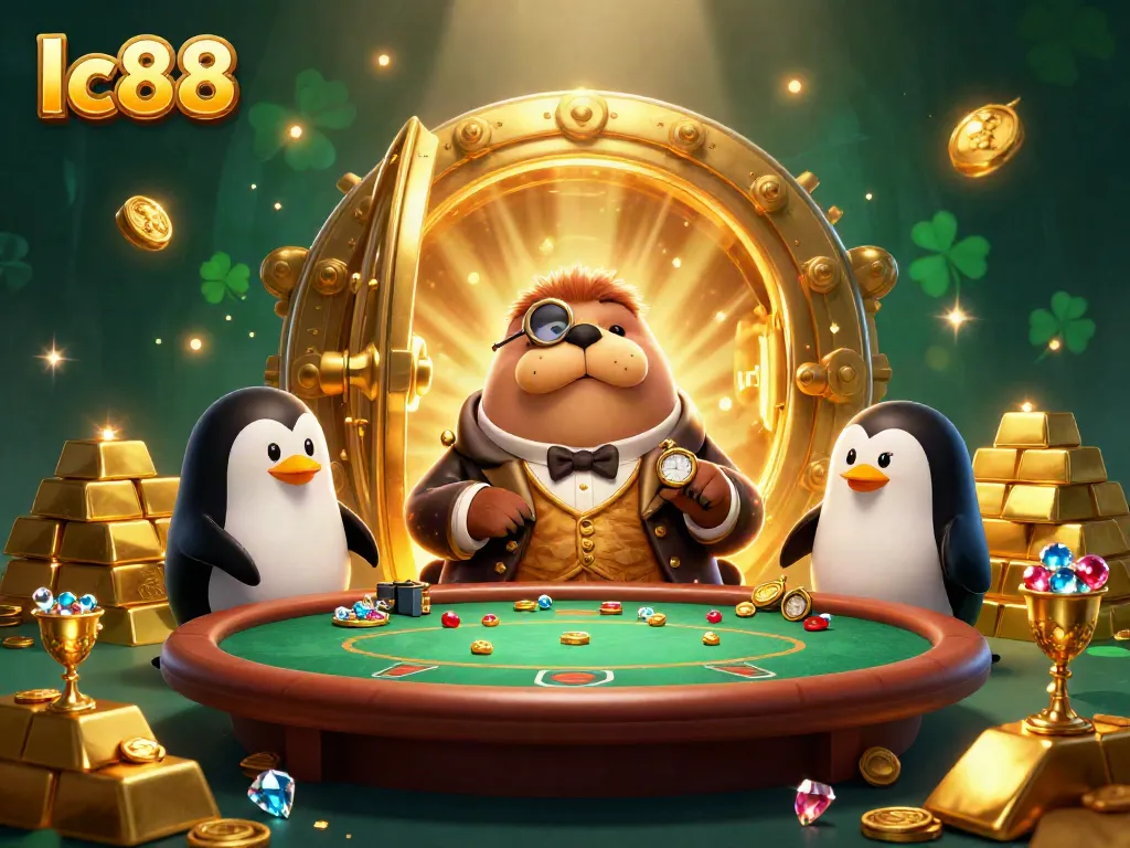 Engage in high-stakes poker with the lc88 walrus and animal dealers in a treasure-filled scene.