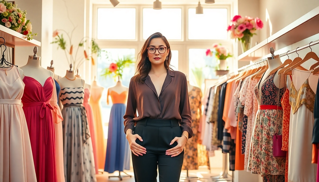 Explore a stylish woman shopping at a vibrant boutique showcasing diverse Women Fashion trends.