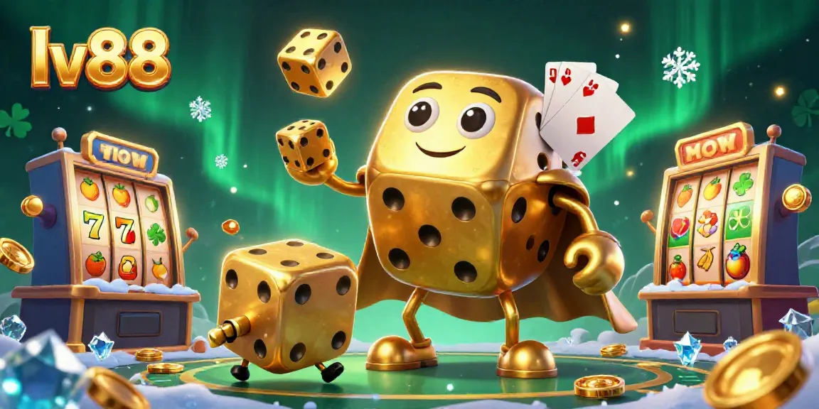 Experience excitement with lv88's vibrant gambling scene featuring golden dice and slot symbols.