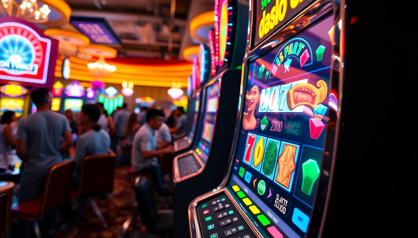 Exciting scene of players enjoying the doaslot slot machine in a lively casino environment.