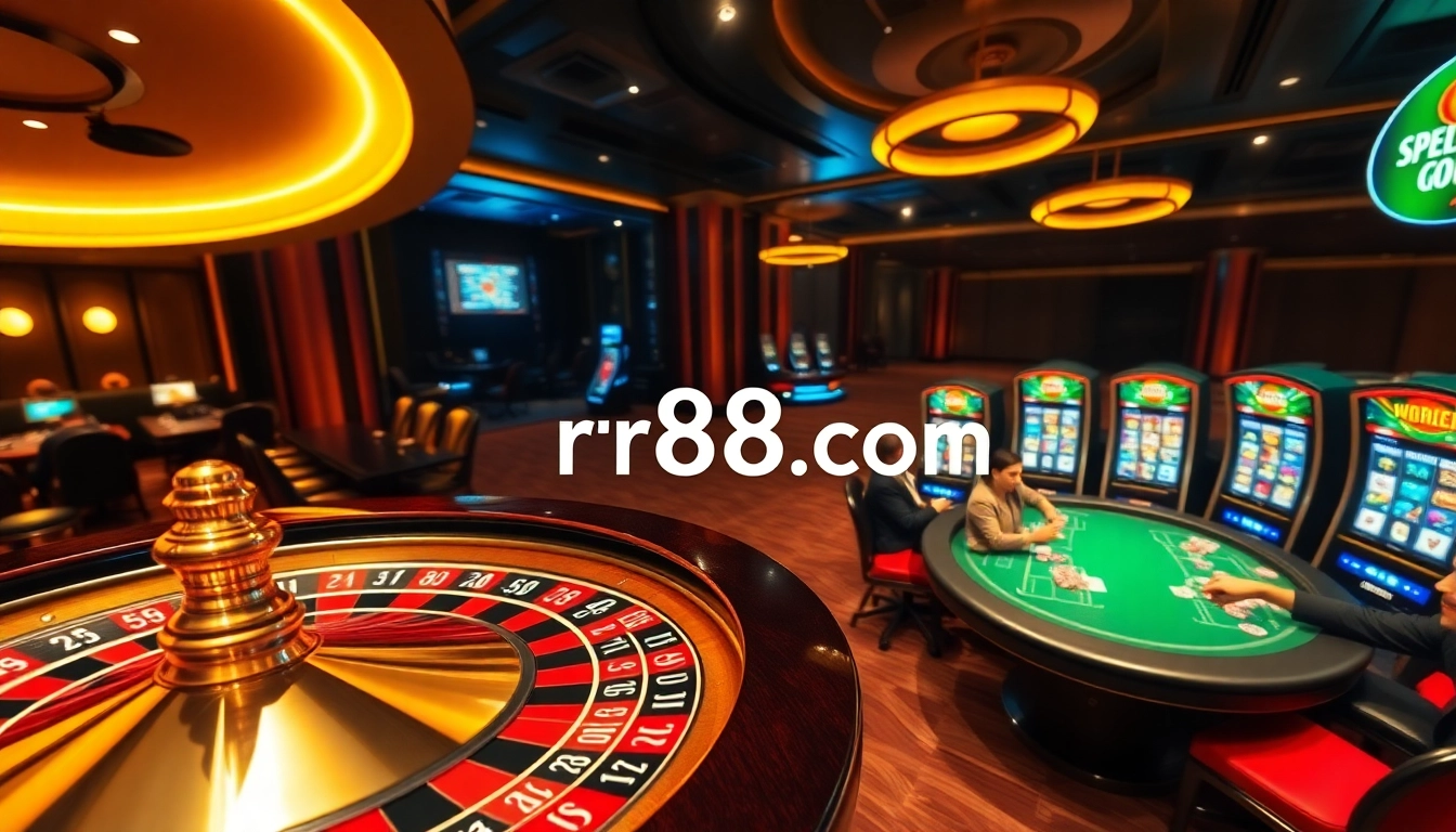 Experience the thrill of rr88.com with vibrant poker games and roulette in a luxurious casino.