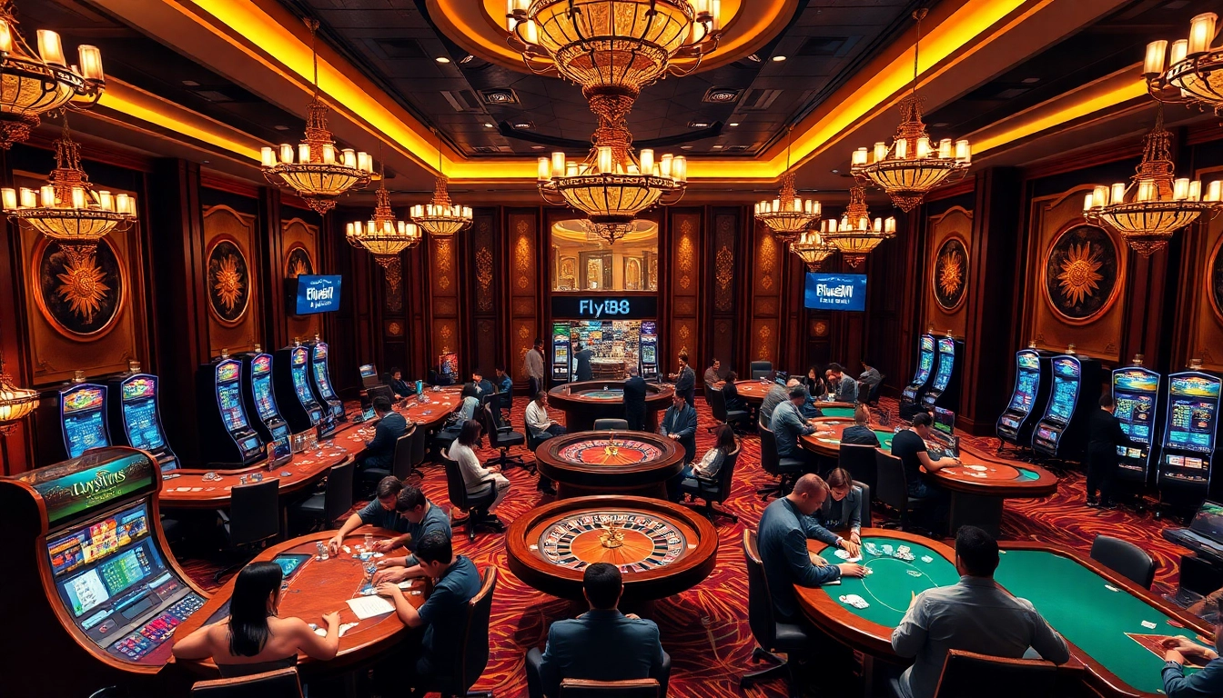 Experience the excitement of fly88.deal with vibrant gaming tables and slot machines.