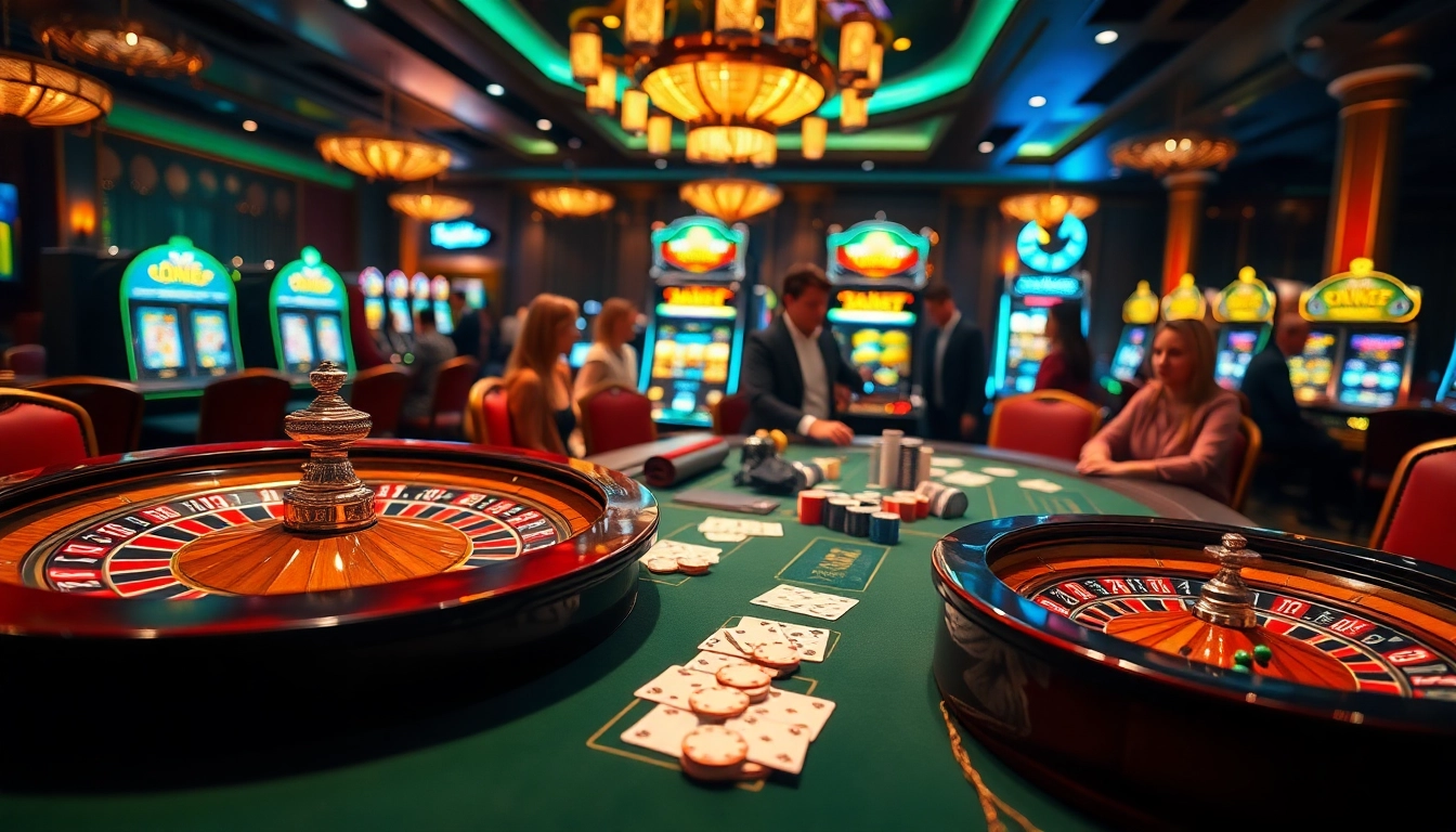 Experience a thrilling game at 12bet with vibrant casino tables, poker chips, and slot machines.