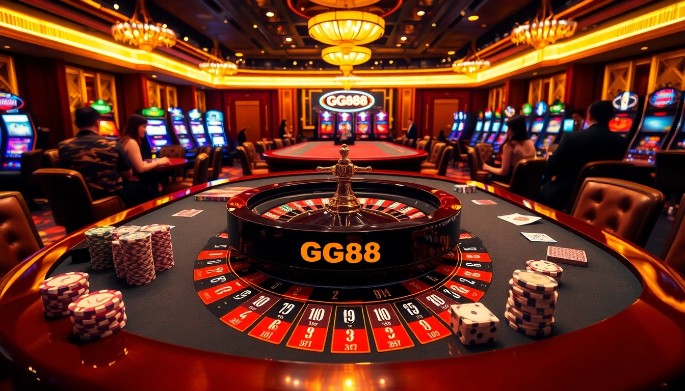 Players enjoying a thrilling game at the GG88 casino with vibrant roulette tables.